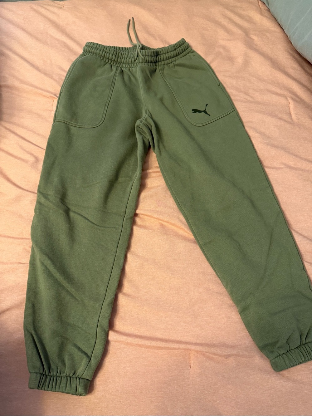 Puma Olive Green Fleece Joggers with Logo